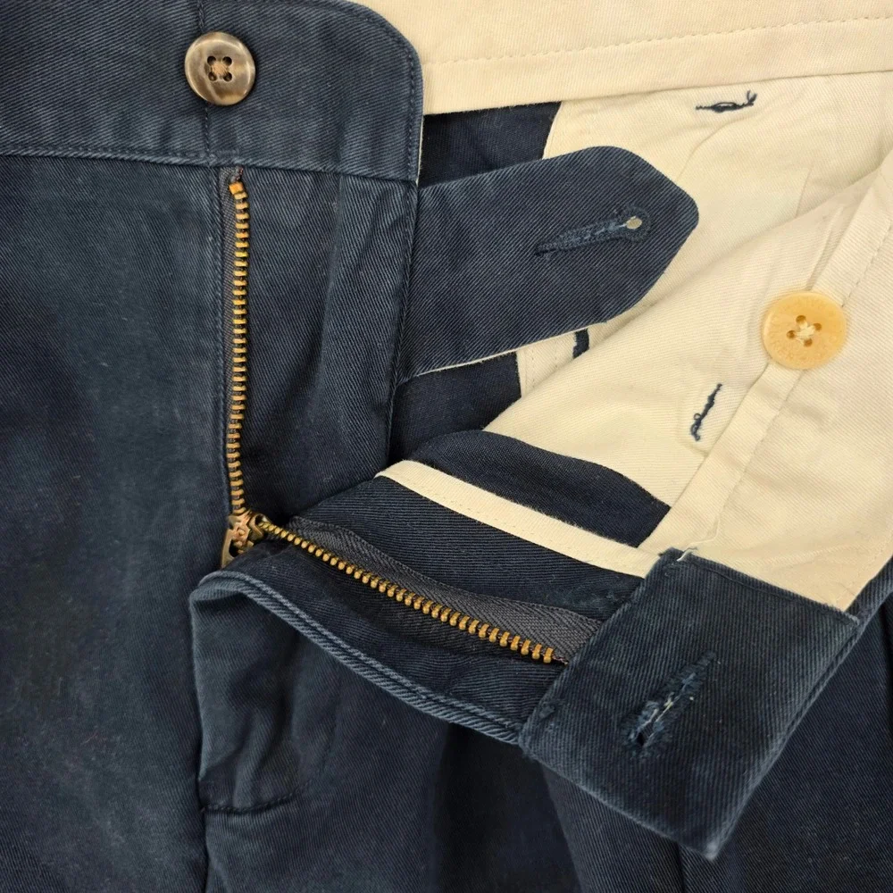 Polo Ralph Lauren Ethan Pant Mens 34x34 Navy Blue Pleated Cotton Chino Relaxed